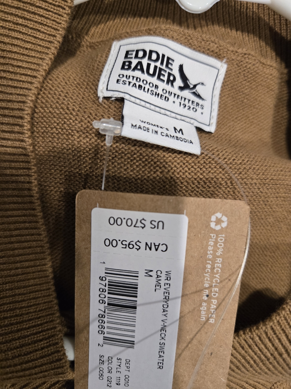 Eddie Bauer Women's Camel V-Neck Sweater